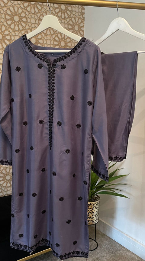 Grey 2PC Linen Shalwar Kameez Dress SS3869