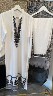 White 3PC Linen Shalwar Kameez Dress SS3877