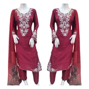 Maroon 3PC Linen Shalwar Kameez Dress SS3891