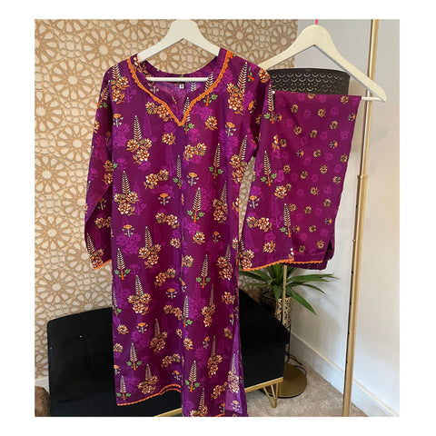 Purple 2PC Soft Cotton Shalwar Kameez Dress SS3887