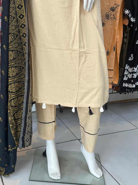 Cream Linen 3PC Shalwar Kameez Ready to wear SS3768